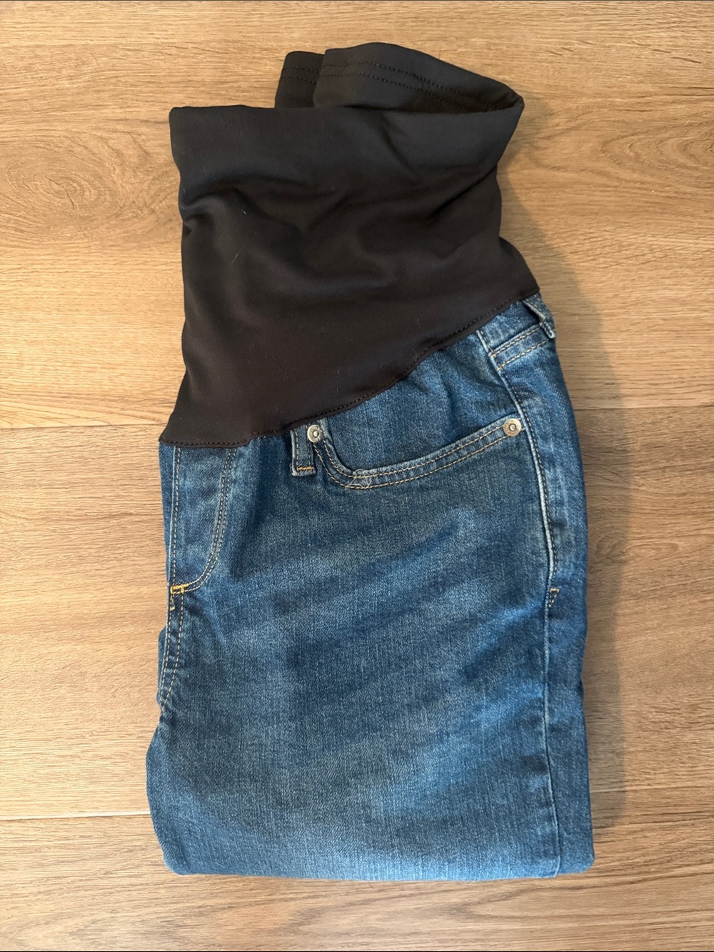 GAP Straight Leg Maternity Jeans in Blue with Black Waistband